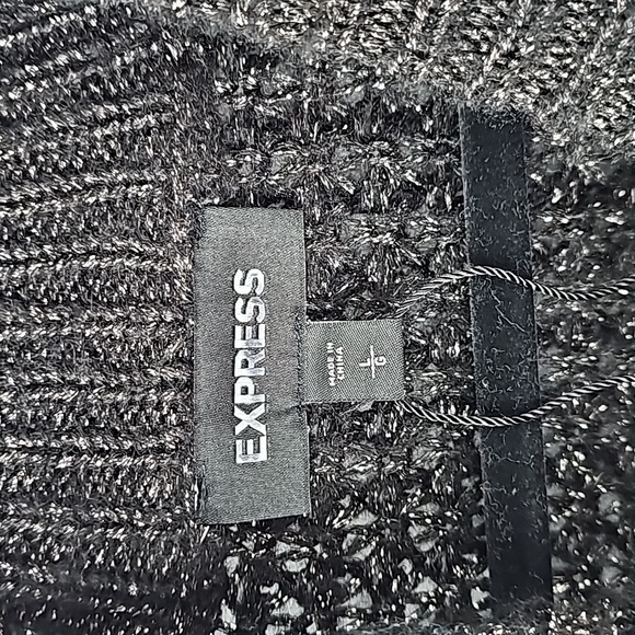 Express Balloon Sleeve Mock Turtleneck Sweater Black w Gold Metallic - Picture 3 of 10